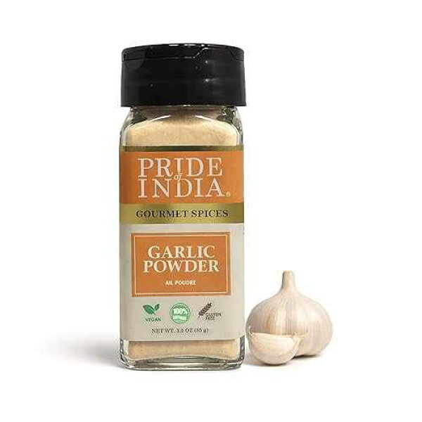 プライド・オブ・インディア ニンニク細挽 3オンス Pride of India - Garlic Fine Ground - Gourmet & Culinary Grade - Classic Seasoning to Pasta/Sauces/Dips/Bakes - Easy to Use - 3 Oz. Small Dual Sifter Bottle