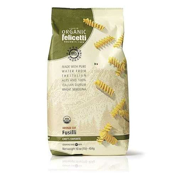 オーガニック フェリセッティ フジッリ パスタ イタリア産 非遺伝子組み換え 16オンス (454g) 2パック Organic Felicetti Fusilli Pasta Italian Non-GMO 16oz (454g) 2 Pack