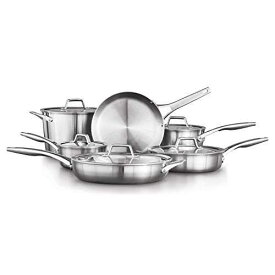 Calphalon 鍋とフライパン 11 点セット、ステンレススチール製キッチン調理器具、保冷ハンドル付き、食器洗い機対応、シルバー Calphalon 11-Piece Pots and Pans Set, Stainless Steel Kitchen Cookware with Stay-Cool Handles, Dishwasher Safe, Si