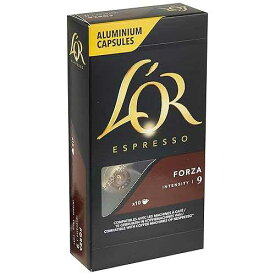 L'OR Espresso Forza Intensity 9、ネスプレッソ互換アルミニウムコーヒーカプセル、10カプセル(1パック) L'OR Espresso Forza Intensity 9, Nespresso Compatible Aluminium Coffee Capsules, 10 capsules (Pack of 1)