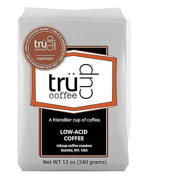 trücup Low Acid Coffee, Espresso Blend Coffee, Whole Bean, 12 Oz, Natural Water&Steam Process (60% Less Acid), Smooth Flavor, Stomach-Friendly Rich in Antioxidants