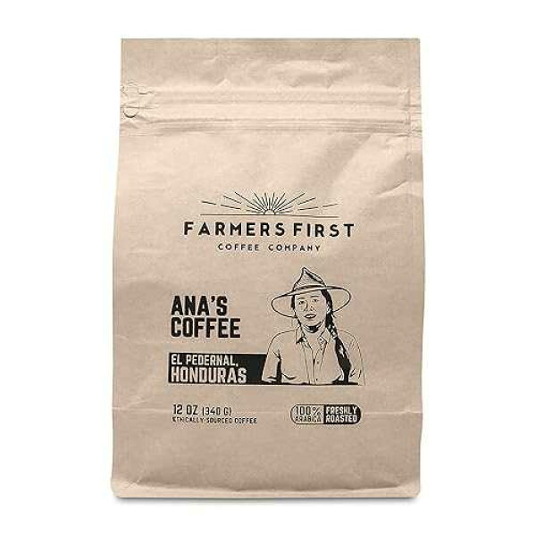 アナズコーヒー、ダークロースト全豆コーヒー、直接取引、12オンスファーマーダイレクト、ファーマーズファーストコーヒーカンパニー製 Ana's Coffee, Dark Roast Whole Bean Coffee, Direct Trade, 12 Ounce Farmer Direct, by Farmers First Coffee