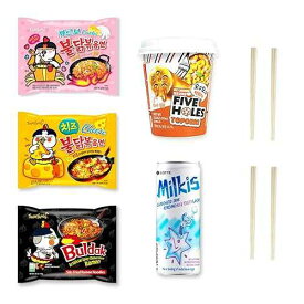 Seconde Nature Korean Spicy Ramen Box / 3 Buldak Ramen Original, Cheese, Carbo +1 Korean Spicy Rice Cake Tteokbokki +1 Korean Sweet Drink + 4 Chopsticks / Korean Food Box Gift - Journey of Korea