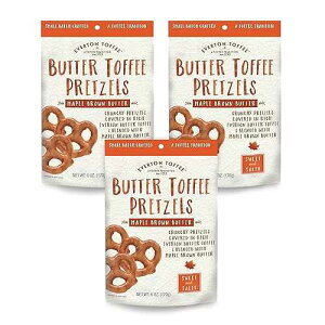 Everton Toffee Butter Toffee Pretzels - Maple Brown Butter Flavor (6 oz bag, 3-pack) Gourmet Holiday Snack with Maple, Vanilla & Spices, Sweet & Salty Artisan Mini Pretzels, Small Batch Crafted