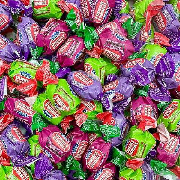 Fusion Sweets And Snacks Dubble Assorted Fruit Flavor Bubble Gum - 1 Pound Bulk Bag of 3 Flavor Individually Wrapped Gum - Grape, Watermelon, Apple - Chewing Bubble Gum Holiday Candy(Approx. 70 Pieces)