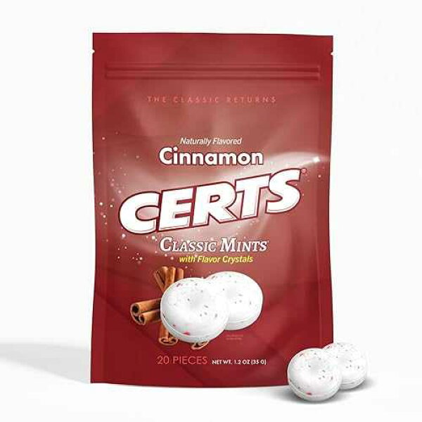 Certs Mints - Classic Fresh Breath Mint / The Original Since 1956 / 20 Count Package / Crisp Cinnamon Flavor / Iconic Nostalgic Mint (Pack of 1 = 20 Mints, Cinnamon)