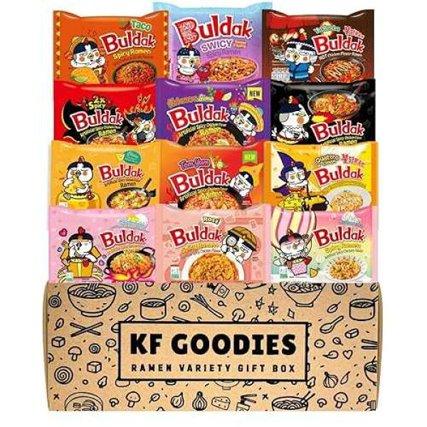 KF GOODIES Korean Ramen Variety Pack Gift Box (12 Count) - Spicy Buldak Noodle Assortment for Birthdays, College Care Packages, Office Snacks and Gifts