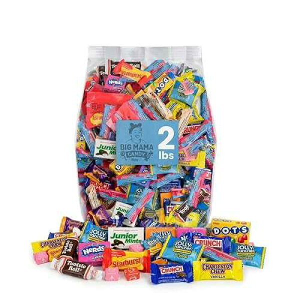 Big Mama Candy Mix Candy & Chocolate Variety Pack 2 lbs - Bulk Candy Individually Wrapped - Assorted Candies for Goodie Bags, Party Favors & Pinata Stuffers - Gummy, Sour & Chocolate Candies Bulk - Big Bag for Ki