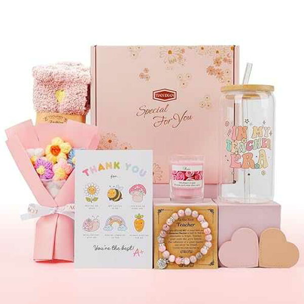 TIAN DIAN Teacher Appreciation Gifts for Women,End of Year Student Gifts from Teacher, Thank you, Retirement, Birthday, Christmas Valentines Day Ideas Basket Set of 7