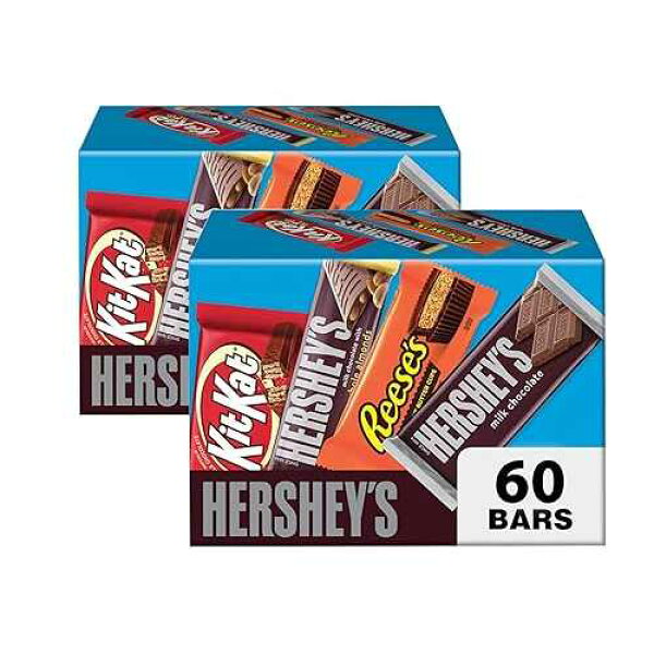 Oss Merchandise HRESHEY S Chocolate Candy Bar Variety Pack Includes KT KAT, RESEE S Peanut Butter Cups, and HRSEHEY S Milk Chocolate, Individually Wrapped, 30 Count Box (2 Pack 60 Pieces)