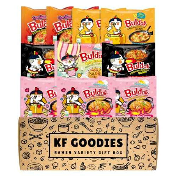 KF GOODIES Korean Ramen Variety Pack Gift Box (10 Count) Spicy Buldak Noodle Assortment for Birthdays, College Care Packages, Office Snacks, and Gift Baskets