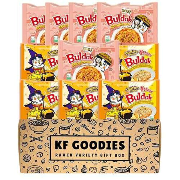 KF GOODIES Korean Ramen Variety Pack Gift Box (10 Count) - Spicy Buldak Noodle Assortment for Birthdays, College Care Packages, Office Snacks, and Gift Baskets
