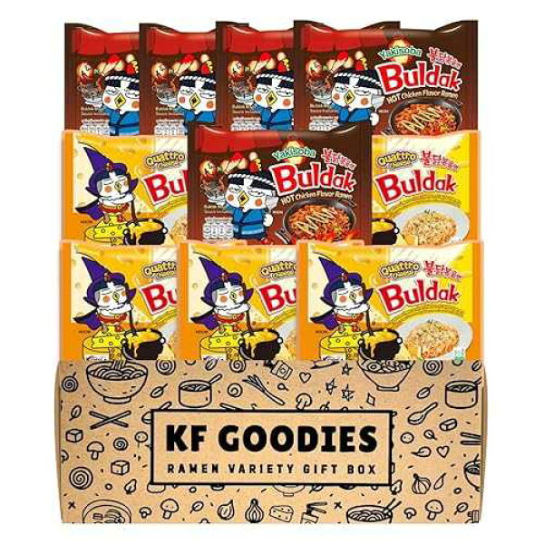 KF GOODIES Korean Ramen Variety Pack Gift Box (10 Count) - Spicy Buldak Noodle Assortment for Birthdays, College Care Packages, Office Snacks, and Gift Baskets