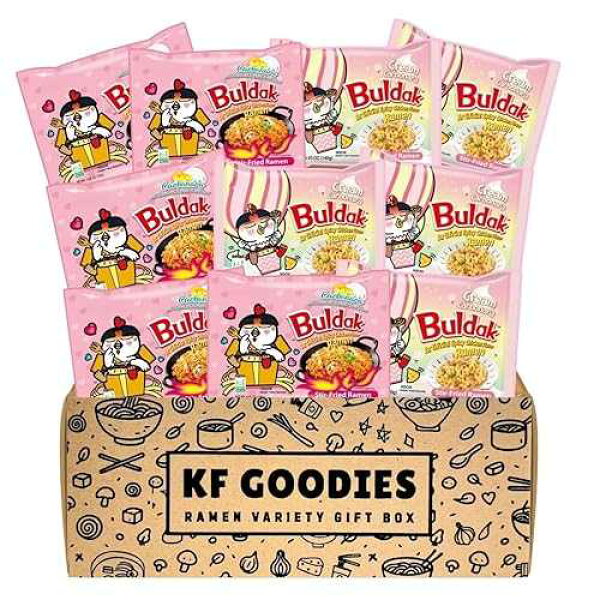 KF GOODIES Korean Ramen Variety Pack Gift Box (10 Count) - Spicy Buldak Noodle Assortment for Birthdays, College Care Packages, Office Snacks, and Gift Baskets