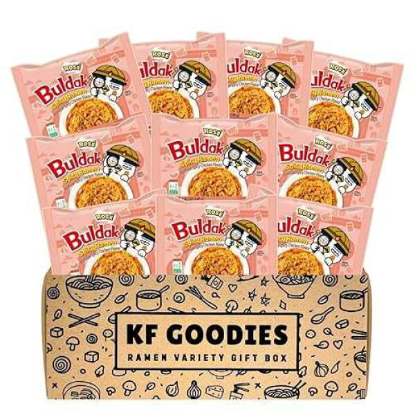 KF GOODIES Korean Ramen Variety Pack Gift Box (10 Count) - Spicy Buldak Noodle Assortment for Birthdays, College Care Packages, Office Snacks, and Gift Baskets
