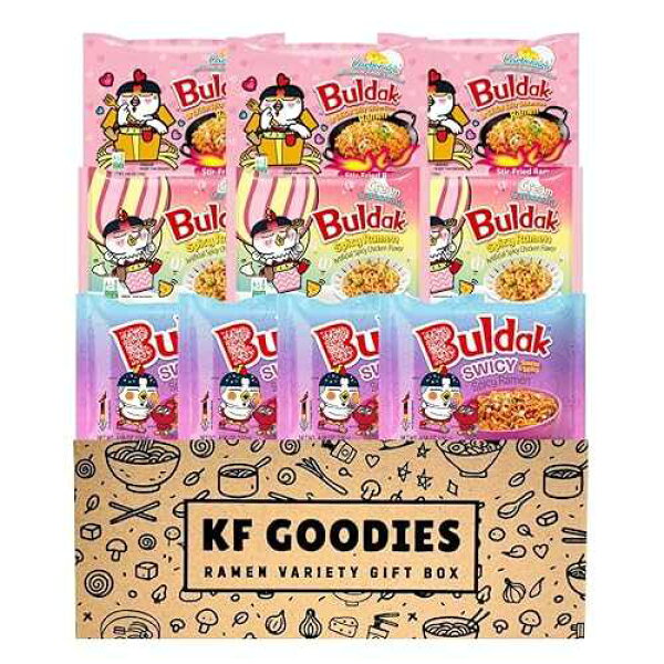 KF GOODIES Korean Ramen Variety Pack Gift Box (10 Count) - Spicy Buldak Noodle Assortment for Birthdays, College Care Packages, Offie Snacks and Gift Baskets