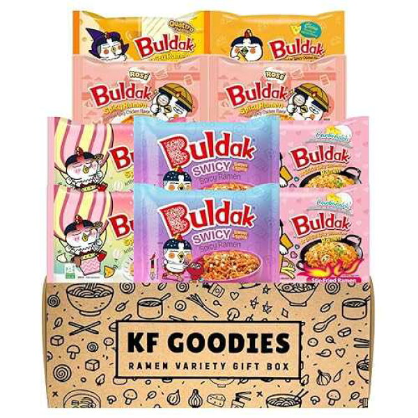 KF GOODIES Korean Ramen Variety Pack Gift Box (10 Count) - Spicy Buldak Noodle Assortment for Birthdays, College Care Packages, Office Snacks, and Gift Baskets