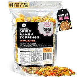 Ramen Bae Spicy Garlic Mix Dried Ramen Toppings - Low Fat, Low Sodium, Dehydrated Ramen Toppers, Add Ins, Mix Ins for Ramens, Noodles, Soup, Fried Rice - Separate Chili Flakes - Up To 20 Servings