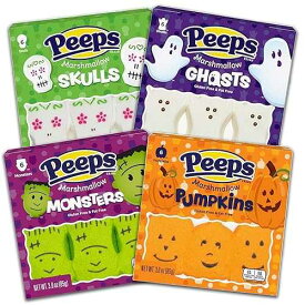 PEEPS Halloween Marshmallow Candy Bundle, Skulls, Monsters, Pumpkins, Ghosts, Trick or Treat Candies, Fall Time, Soft and Chewy, Pack of 4, 12oz Total