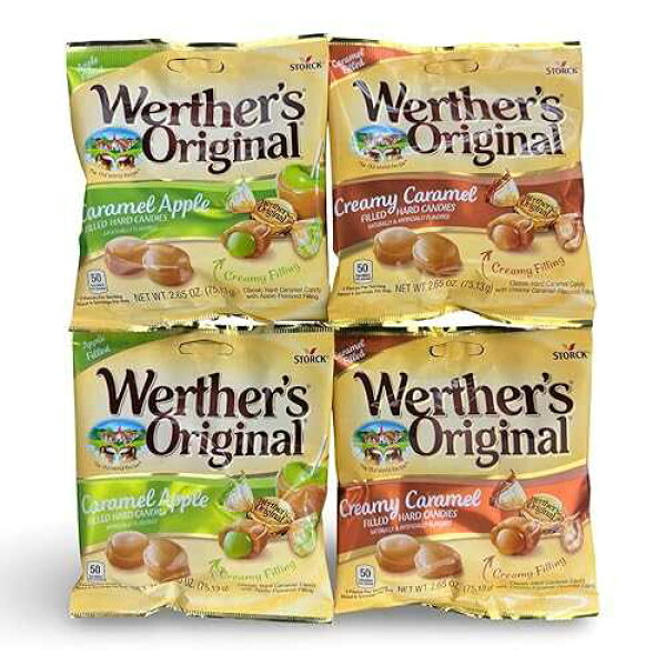 Werther's Original 2.65oz Creamy Caramel Filled Hard Candies and Caramel Apple Filled Hard Candies 4-pack Bundled Set