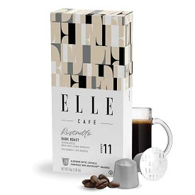 ELLE Cafe Ristretto Espresso Coffee Pods - 10 Count - Dark Roast, Flavor Intensity Level 11 - Single-Serve Capsules, Compatible with Nespresso Original Coffee Machines