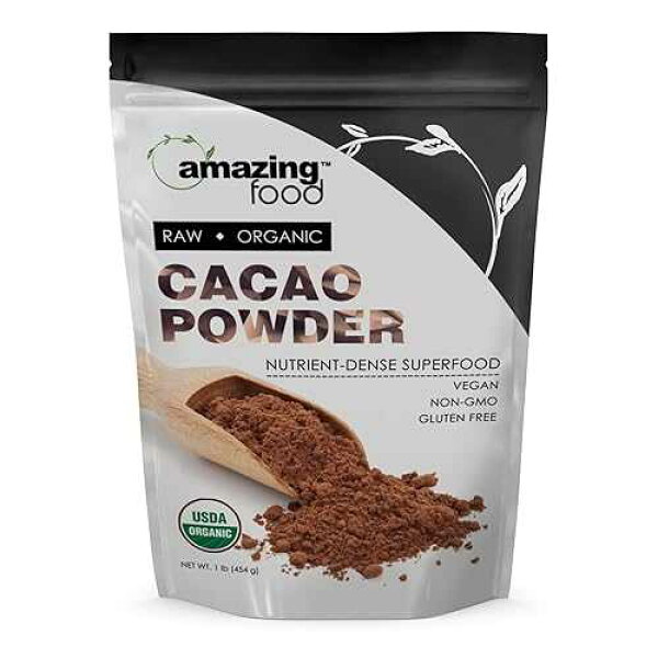 Amazing Nutrition Amazing Food Cacao Powder / 1 Lb (454 G) / USDA Certified Organic / Vegan / Gluten-Free / Non-GMO / Made in USA
