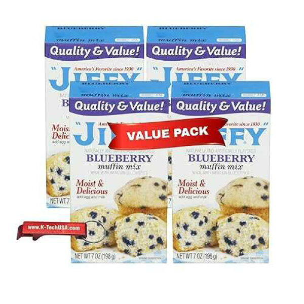 Blueberry Muffin Mix, 7 oz Boxes (Pack of 4), Fruit Muffin Baking Mix with K-Tech USA Keychain