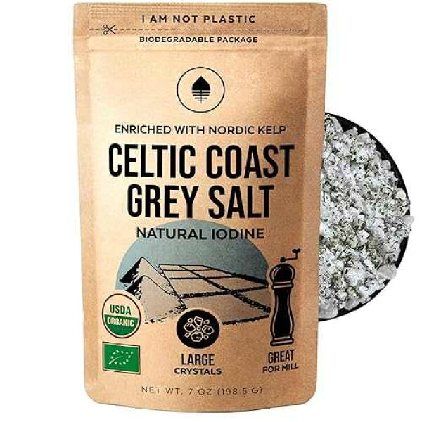 Numami Celtic Coast Gray Salt with Nordic Kelp. Natural Iodine Source (50% Daily Value), Mineral-Rich Unrefined Salt in Plastic-Free Packaging, Hand harvested in Brittany, France
