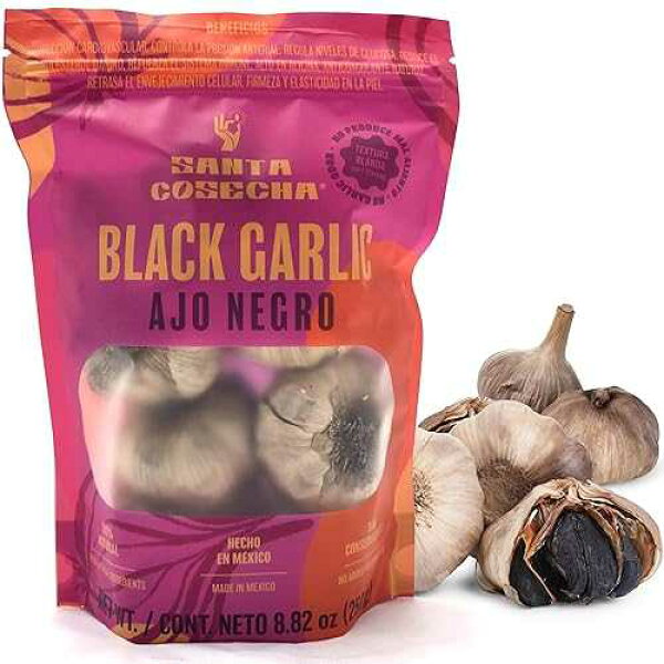 Santa Cosecha Aged Black Garlic Bulbs -100% Real and Whole Premium Quality Aged Black Garlic Bulbs - Ready to Eat and Easy to Use - Value Size Package 8.82oz (250g)