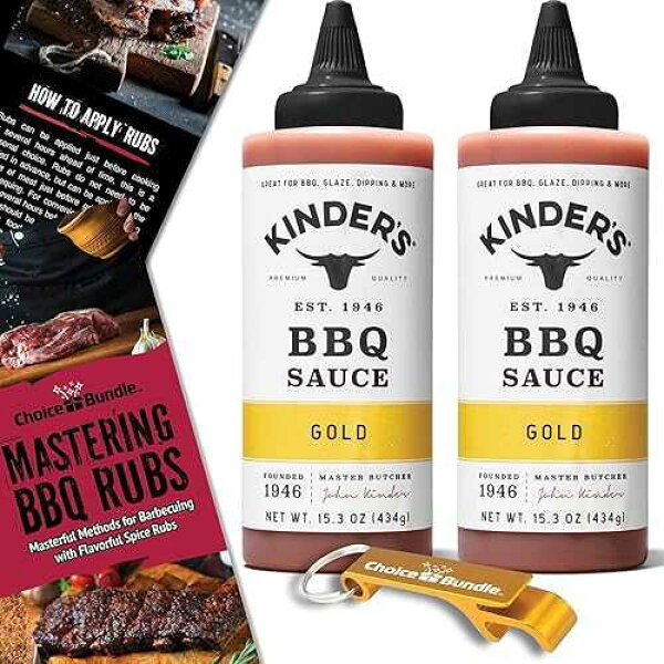 Choice Bundle Kinder s Gold BBQ Premium Barbecue Sauce 2 Pk (30.6 oz) Great to Dip Toss Glaze & More + Barbecue Masters & Bottle Opener (4 Items)!