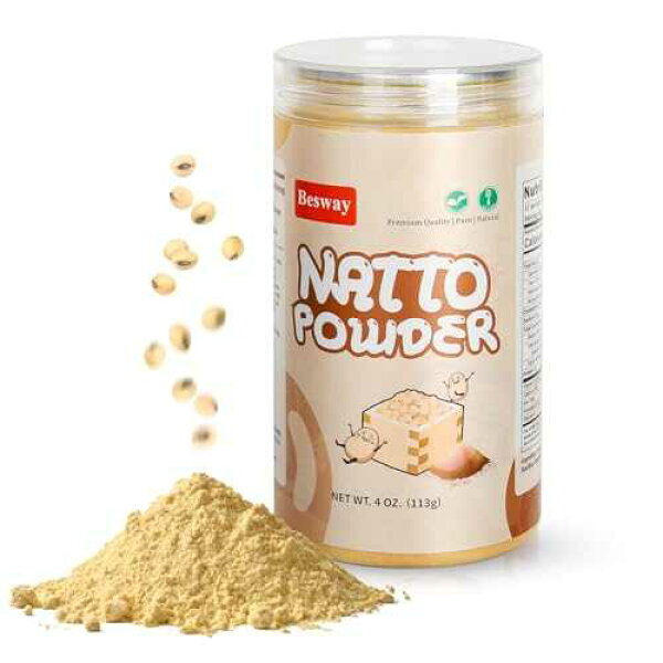 Besway Natto Powder 4oz Freeze-Dried Superfood Fermented Soybean Powder, Easy to Use, Rich in Vitamin K2 & Protein, Resealable Bag