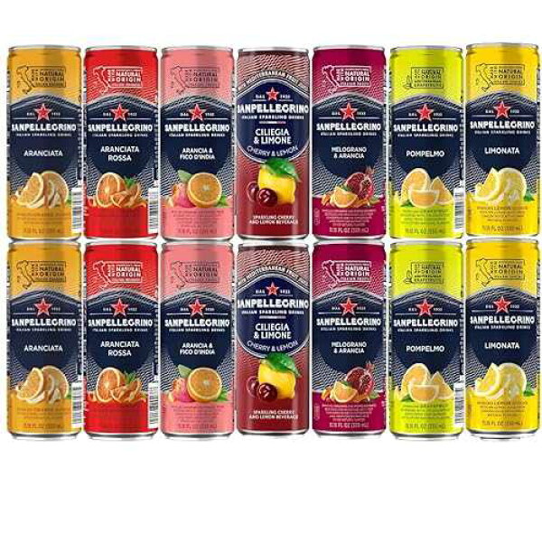 San Pellegrino 14 Pack Sparkling Fruit Soda Variety - Includes Cherry Lemon - Orange, Lemon, Grapefruit, Blood Orange, Prickly Pear, Pomegranate Orange - Refreshing Citrus Drinks