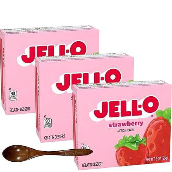 Candy Freezer Gelatin Dessert Mix - 3 oz Boxes (Pack of 3) - With Candy Freezer Wooden Spoon (Strawberry) - Wooden Spoon