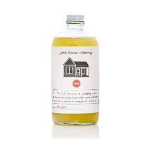 Pink House Alchemy Ginger Shrub - 16 Ounce Handcrafted All-Natural Mixer Acidulated Syrup for Cocktails, Sodas, Waters and Mocktails using Fresh Vinegar, Botanicals and Fruits