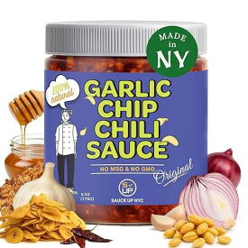 SAUCE UP NYC SAUCE UP Original Garlic Chip Chili Sauce - Super Crunchy Artisanal Topping & Condiment / Chef-Curated in NY with Fried Garlic Chips & Peanuts / Bold, Nutty, Premium Chili Flavor / All-Natural, Plant-Ba