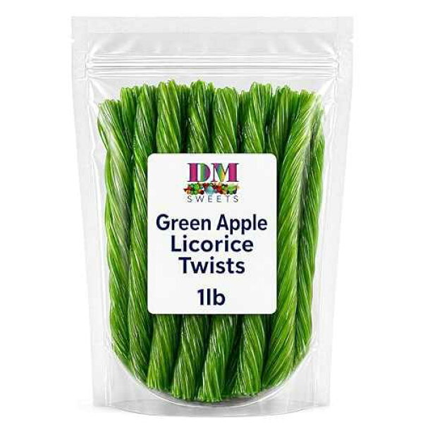 DM Sweets Green Apple Licorice Twists - 1 lb Bag of Classic Soft & Chewy Licorice Candy - Bold Old-Fashioned Flavor - Fresh, Premium Quality Twists