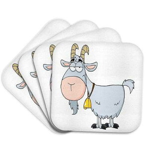 3dRose CST_118516_1 ����̃r���[ ���M �ʔ�����������̃\�t�g �R�[�X�^�[�A4 �Z�b�g 3dRose Cartoon Billy Goat Funny Animal Cartoon Set of 4 Coasters - Soft