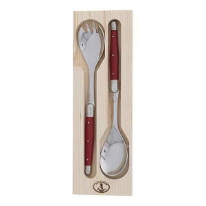 Jean Dubost �n���h���t���T���_�T�[�o�[ JD97018.RED�A Jean Dubost Salad Servers, Red Handles - Rust-Resistant Stainless Steel - Includes Wooden Tray - Made in France