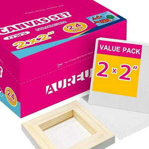AUREUO �~�j �L�����o�X 5x5cm 24���Z�b�g ����1cm �����` �L�����o�X�{�[�h �A�N�����G�� ���G ��� �A�[�g �N���t�g ���K�p AUREUO Mini Stretched Canvas - 2x2 Inch/24 Pack - 2/5 Inch Profile Tiny Square Canvas Boards f
