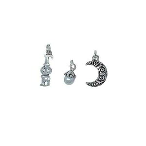 Ann Peden Jewelry Sorority Greek Gamma Phi Beta Essential Trio of Charms - lavaliere, crescent moon mascot, white glass pearl dangle