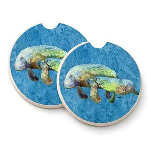Caroline's Treasures 8660CARC Manatee Set of 2 Cup Holder Car Coasters Absorbent Sandstone Coasters for Car Cup Holders Gifts for Men or Women, Large, Multicolor