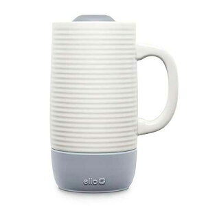 Ello Jane 18oz Ceramic Travel Mug with Handle, Splash-Resistant Slider Lid and Built-in Coaster, Perfect for Coffee and Tea, BPA Free, Dishwasher Safe, Holiday Gift Her Him, Gray