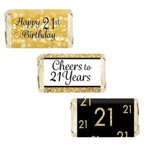 21 �΂̒a�����p�[�e�B�[ �~�j �L�����f�B�[�o�[ ���b�p�[ - �u���b�N�ƃS�[���h - �X�e�b�J�[ 45 �� Distinctivs Party Black and Gold 21st Birthday Party Mini Candy Bar Wrappers - 42 Stickers