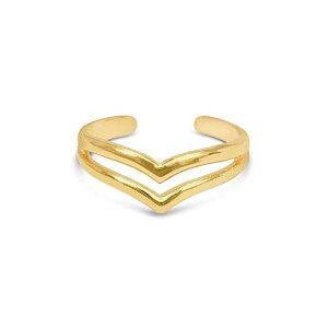 MiYa Jewelry Handmade Gold Chevron Double V-Shape Band Adjustable Toe Ring, Yellow Gold Plated over Sterling Silver, Elegant Dainty Open Toe, Pinky or Knuckle Rings, Beach Foot Jewelry (Gold-Chevron)