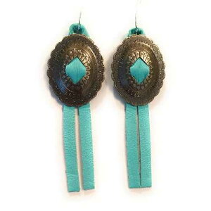 BOOT JEWELRY SHOP Western Concho Turquoise Premium Deerskin Leather Tassel Earrings 3 Inch Dark Silver Nickel Gift Boxed