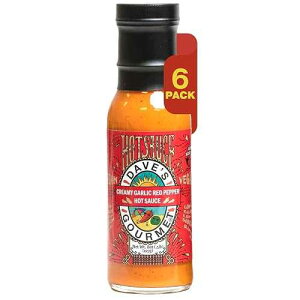Dave's Gourmet Creamy Garlic Red Pepper Sauce - Medium Heat - Perfect for Salads, Dipping, Tacos, Sandwiches & More - Vegan Sauce, Gluten-Free, No Preservatives - 8oz Bottles (Pack of 6)