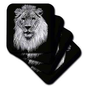 3dRose cst_36131_3 AtJ CI̊Sȓ̊GAƔ̃Z~bN ^C R[X^[A4 Zbg 3dRose cst_36131_3 African Lion Full Head ting in Black and White-Ceramic Tile Coasters, Set of 4