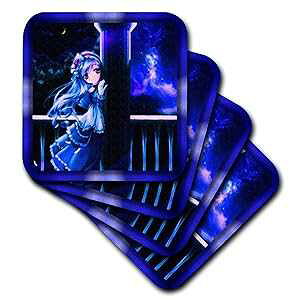 3dRose CST_25824_1 Aj I A oRj[ - \tg R[X^[A4 Zbg 3dRose CST_25824_1 Anime on A Balcony-Soft Coasters, Set of 4