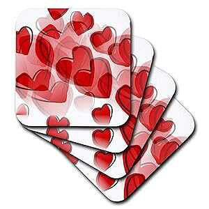 3dRose CST_50606_2 Love Red Hearts Lovable Art �o�����^�C���f�[ �\�t�g �R�[�X�^�[�A8 �Z�b�g 3dRose CST_50606_2 Love Red Hearts Lovable Art Valentines Day Soft Coasters, Set of 8