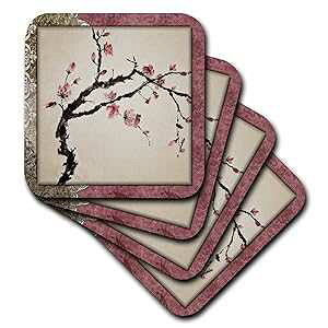 3dRose CST_53105_3 Elegant Chinese Flowers Ceramic Tile Coasters, Set of 4